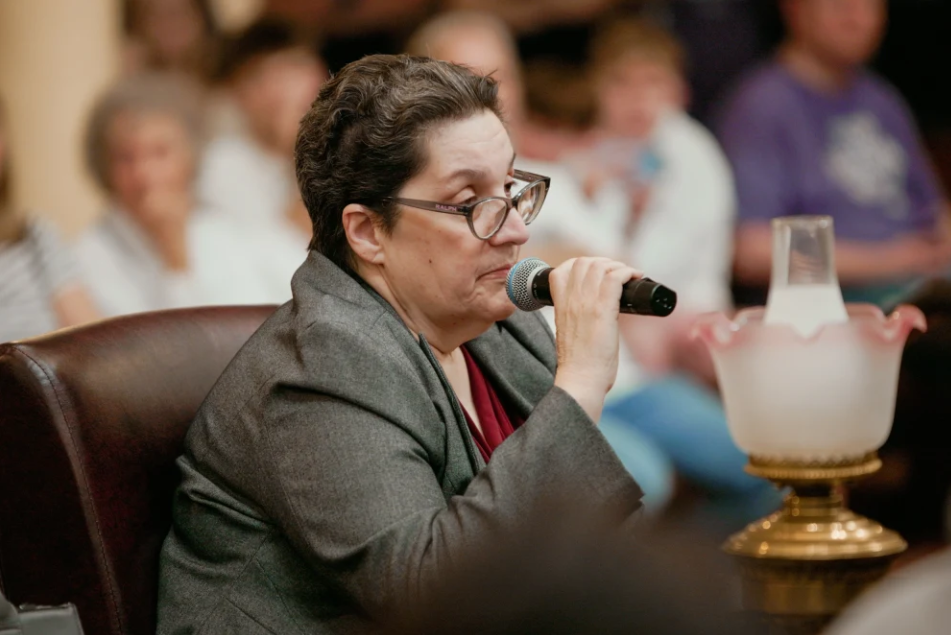 US Tennessee Librarian Fired Over LGBTQ Book Removal Refusal Former Rutherford County Library System Director Luanne James during a board meeting in Murfreesboro, Tenn., on Monday